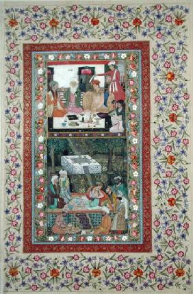 Ms E-14 Reading Verse and a Banquet in a Garden from a Moraqqa