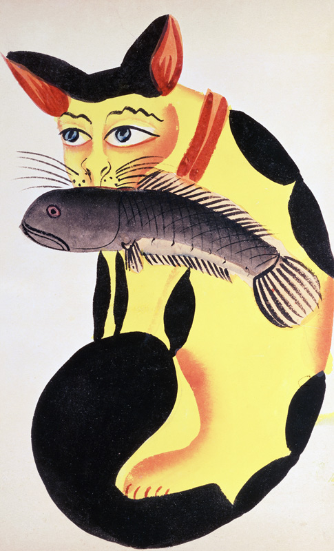 A cat with a fish in its mouth, from the Rudyard Kipling collection, Calcutta, c.1890 (w/c on paper) od Indian School, (19th century)