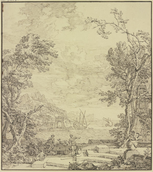 Terrasse am Meer, rechts ein Brunnen od Isaac de Moucheron