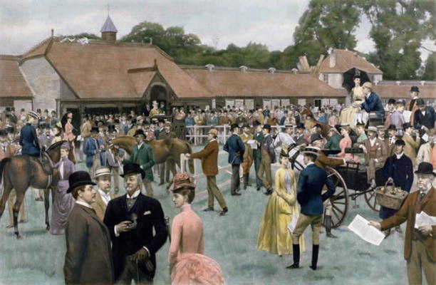 Tattersall's, Newmarket, pub. by I.P. Mendoza, 1890 (photogravure, with hand colouring) od Isaac J. Cullin