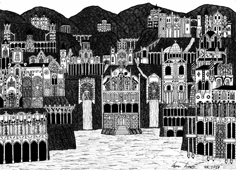 Deus die Stadt der Götter in Schwarz-Weiß od Igor Isanto