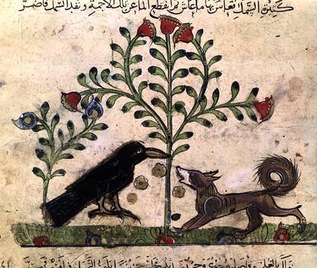 The Fox and the Crow, illustration from 'The Fables of Bidpai' od Islamic School