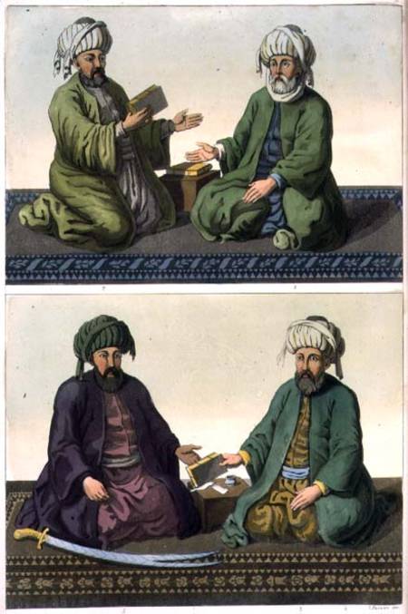 The First Four Caliphs, plate 31 from Part III, Volume I of 'The History of the Nations', engraved b od Scuola pittorica italiana