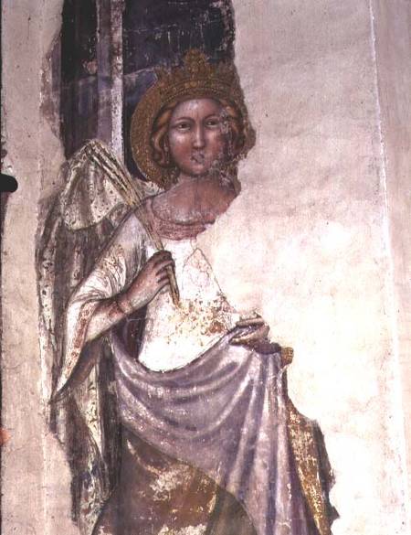 Crowned figure holding a palm frond, possibly a angel od Scuola pittorica italiana