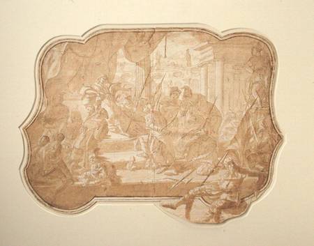 A Venetian scene of a bound princess brought before a ruler (ink, brown wash & pencil on od Scuola pittorica italiana