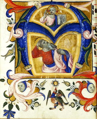 Initial 'A' depicting Jesus Christ and a saint, early 14th (vellum) od Italian School, (14th century)