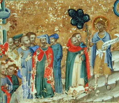 St. John the Baptist Preaching (vellum) od Italian School, (14th century)