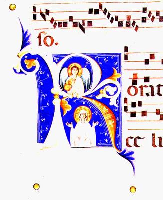 P 23 V Historiated initial 'R' depicting an angel and a female saint (vellum) od Italian School, (15th century)