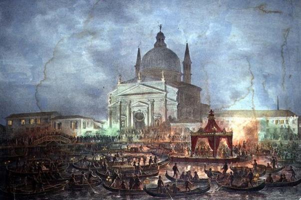 View of the Chiesa del Redentore and Boats on Carnival Day (litho) od Italian School, (19th century)