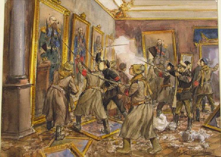 Eine Szene im Winterpalast im Dezember 1918 (Aus der Aquarellserie Russische Revolution) od Iwan Alexejewitsch Wladimirow