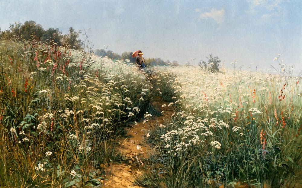 Dame mit Sonnenschirm auf einer Wiese mit Wiesenkerbel od Iwan Iwanowitsch Schischkin