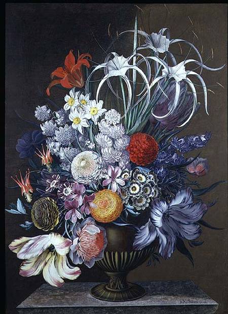 Still life of flowers (one of a pair) od J.A. Simson