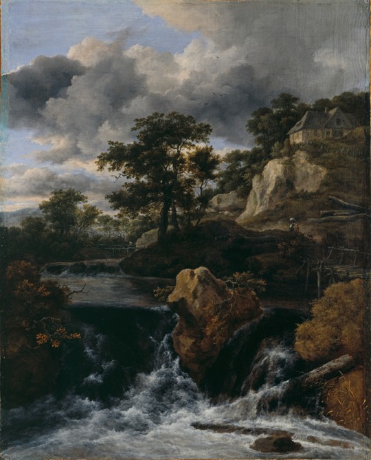 Hilly landscape with a waterfall od Jacob Isaacksz van Ruisdael