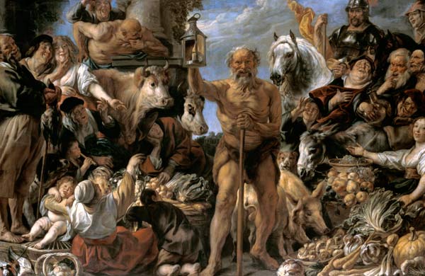 Diogenes mit der Laterne, auf dem Markte Menschen suchend od Jacob Jordaens