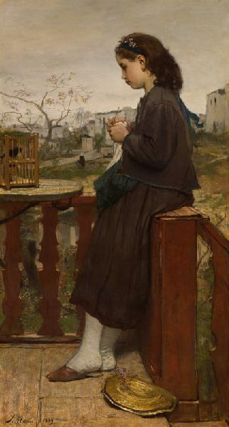 Girl knitting on a balcony, Montmartre