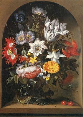 Bouquet of flowers in a niche