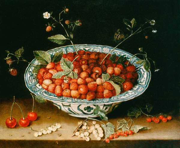 Porcelain bowl with strawberries od Jacob van Hulsdonck