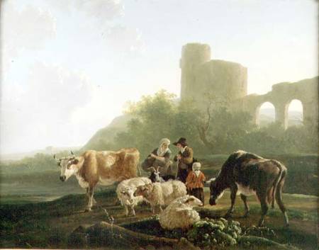 Rustic Figures with Cattle and Sheep od Jacob Van Stry