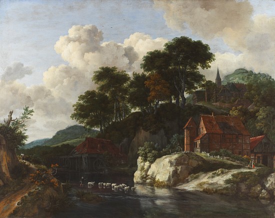 Hilly Landscape with a Watermill od Jacob Isaaksz. or Isaacksz. van Ruisdael