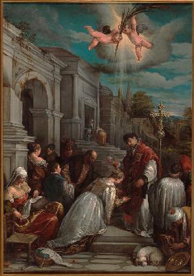 Saint Valentine baptizing Saint Lucilla