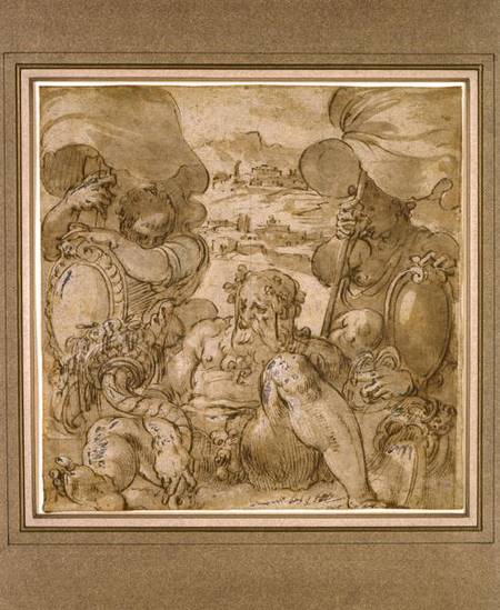 Study for the Allegory of San Gimignano and Colle Val d'Elsa (pen & brown ink heightened with white od Jacopo Zucchi