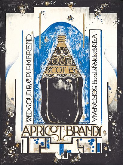 Poster advertising apricot brandy, for the wine and sherry seller Oud od Jacques Jongert