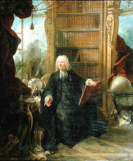 Abbot Nollet (1700-70) in his study, in chateau de la Muette optical pavilion od Jacques Lajoue