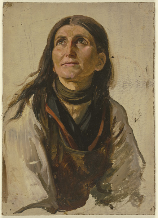 Bildnis einer lächelnden Bäuerin mit offenem Haar od Jakob Becker