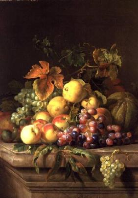 A Still Life of Melons, Grapes and Peaches on a Ledge