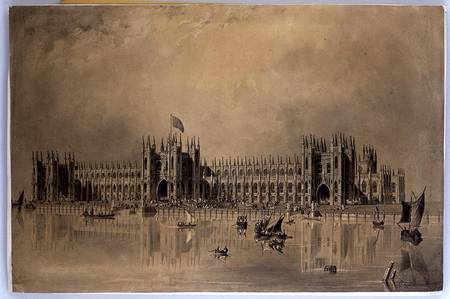 Perspective drawing of the artist's proposed new Houses of Parliament od James Thomas Knowles