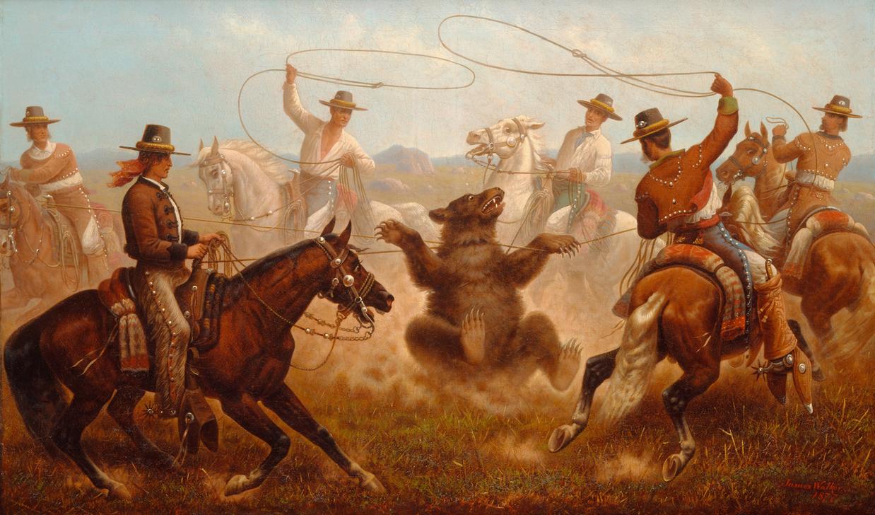 Cowboys Roping a Bear (Cowboys fangen einen Bären mit Lassos) od James Walker