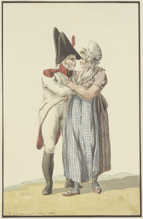 Ein Soldat umarmt eine Frau od Jan Anthonie Langendijk