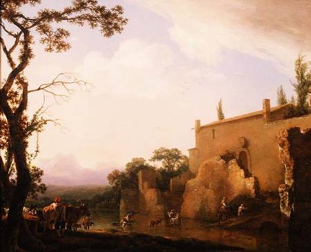Italianate landscape with figures fording a stream od Jan Asselyn