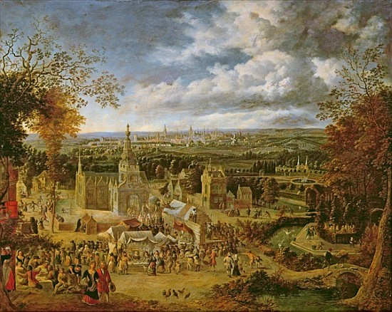 A Fete and View of a City (oil on copper) od Jan Griffier