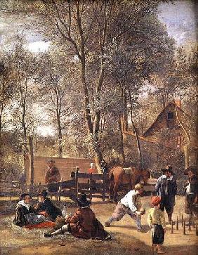 Skittle Players outside an Inn