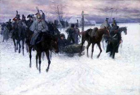 Napoleon's Troops Retreating from Moscow od Jan van Chelminski