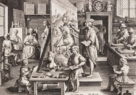  The Invention of Oil Paint, plate 15 from 'Nova Reperta' (New Discoveries)