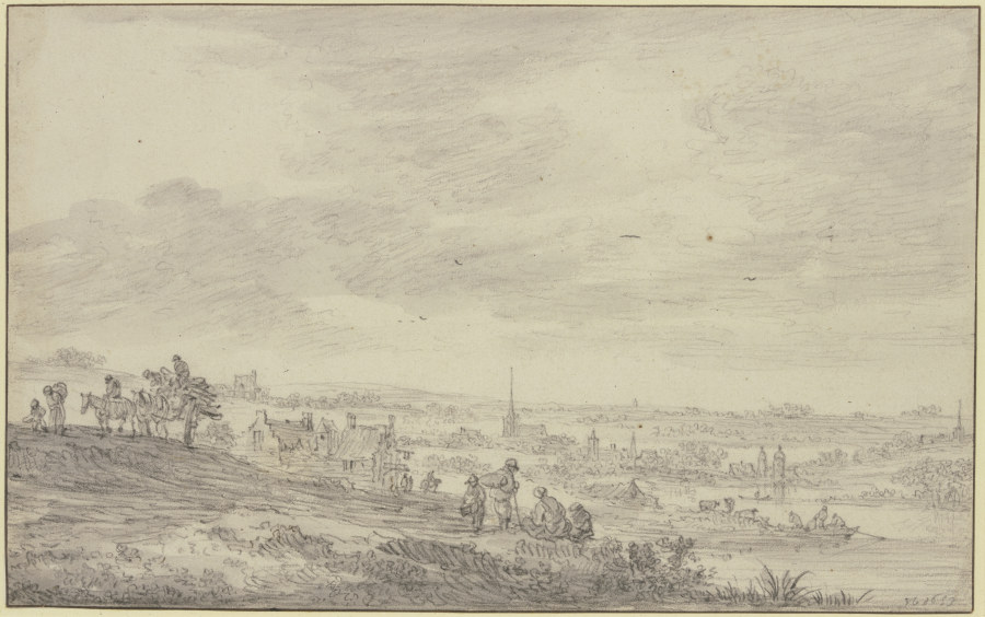 Blick über eine weite Landschaft mit Kirchturm od Jan van Goyen