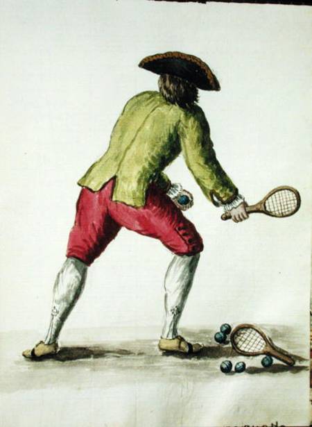 A Man Playing with a Racquet and Balls (pen & ink and w/c on paper) od Jan van Grevenbroeck
