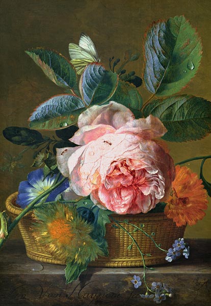 A Basket with Flowers od Jan van Huysum