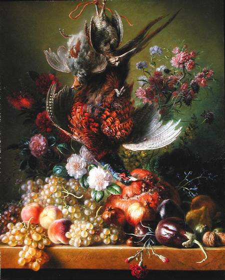 Still Life with pheasant and flowers od Jan van Os