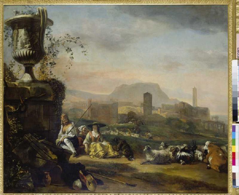 Roman landscape with shepherds and herd od Jan Weenix