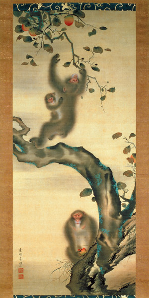 Family of Monkeys in a Tree (ink & w/c on paper) od Japanese School