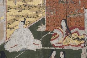 Detail of Spring in the Palace, six-fold screen from 'The Tale of Genji'