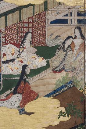 Detail of Spring in the Palace, six-fold screen from 'The Tale of Genji'