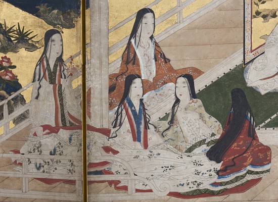 Detail of Spring in the Palace, six-fold screen from 'The Tale of Genji' od Japanese School