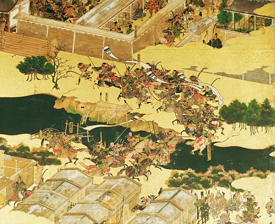 The Battle of Hogen from a screen, Momayama Period (1568-1600) (pen & ink, colour and gold laid on p od Japanese School