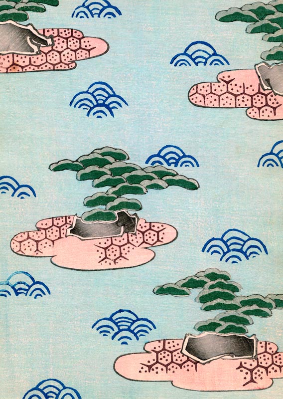 Woodblock Print of Trees on Islands od Japanese School, (19th century)