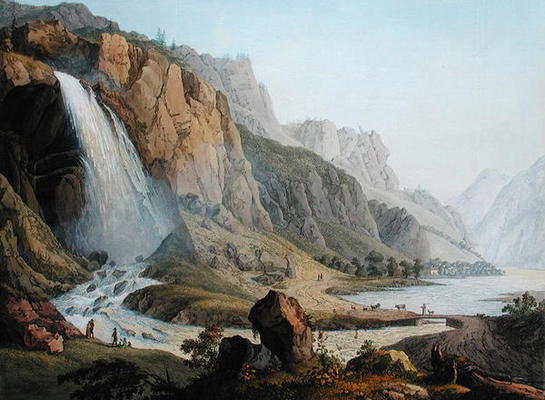 View of the Cascade de Pissevache, c.1789 (coloured engraving) od Jean Antoine Linck