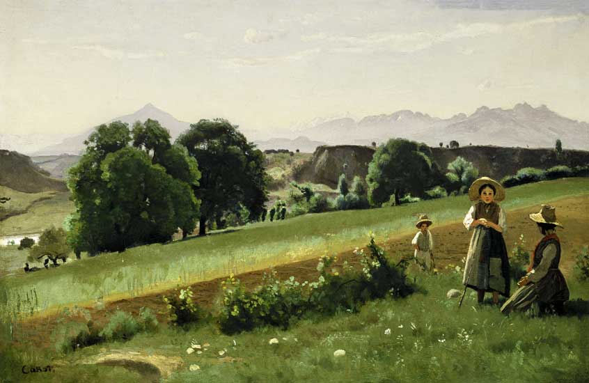 Countryside in Haute Savoie (Mornex) od Jean-Babtiste-Camille Corot